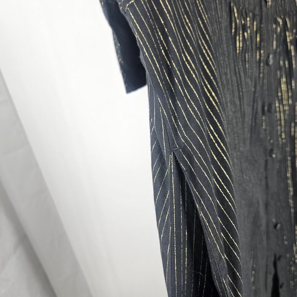 Marina Rinaldi Sport Shirt Dress Black Gold Metallic Striped Button Up Size 14 - Picture 9 of 11